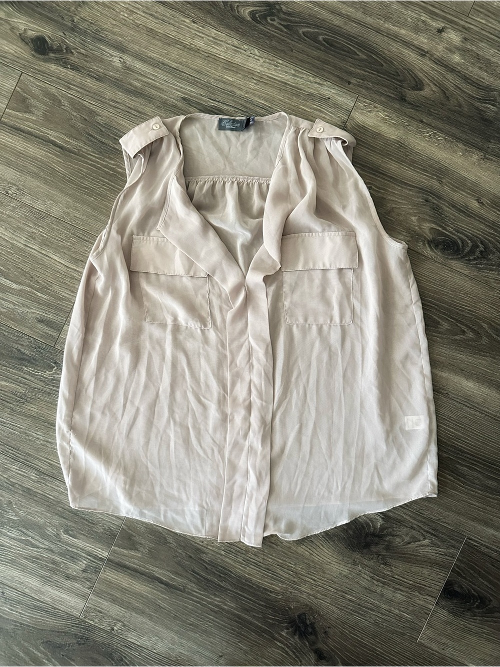 Costa Blanca Light Taupe Sleeveless Button-Front Utility Blouse